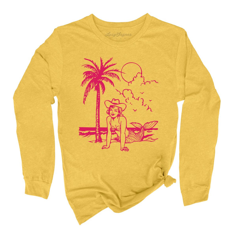 Coastal Cowgirl Graphic Long Sleeve Tee - Heather Yellow Gold