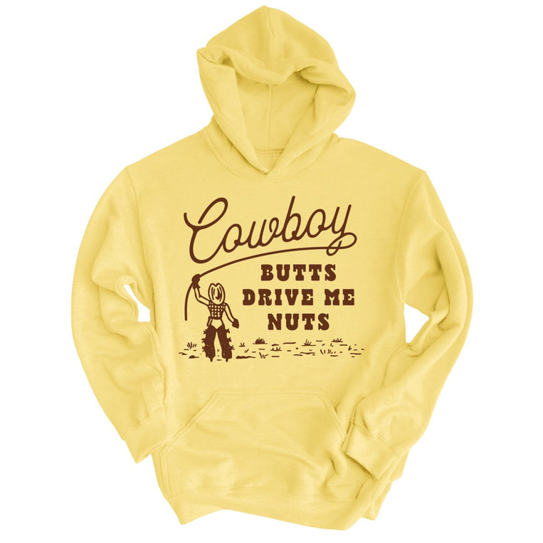 Cowboy Butts Drive Me Nuts Graphic Hoodie - Light Yellow