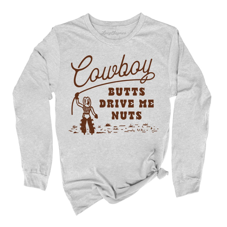 Cowboy Butts Drive Me Nuts Graphic Long Sleeve Tee - Athletic Heather