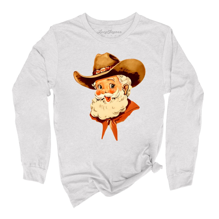 Cowboy Santa Graphic Long Sleeve Tee - Ash