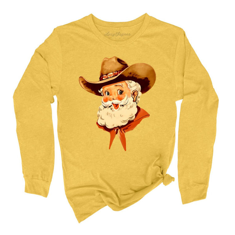 Cowboy Santa Graphic Long Sleeve Tee - Heather Yellow Gold