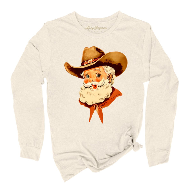 Cowboy Santa Graphic Long Sleeve Tee - Natural