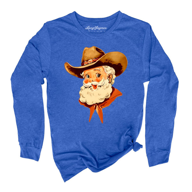 Cowboy Santa Graphic Long Sleeve Tee - Heather True Royal