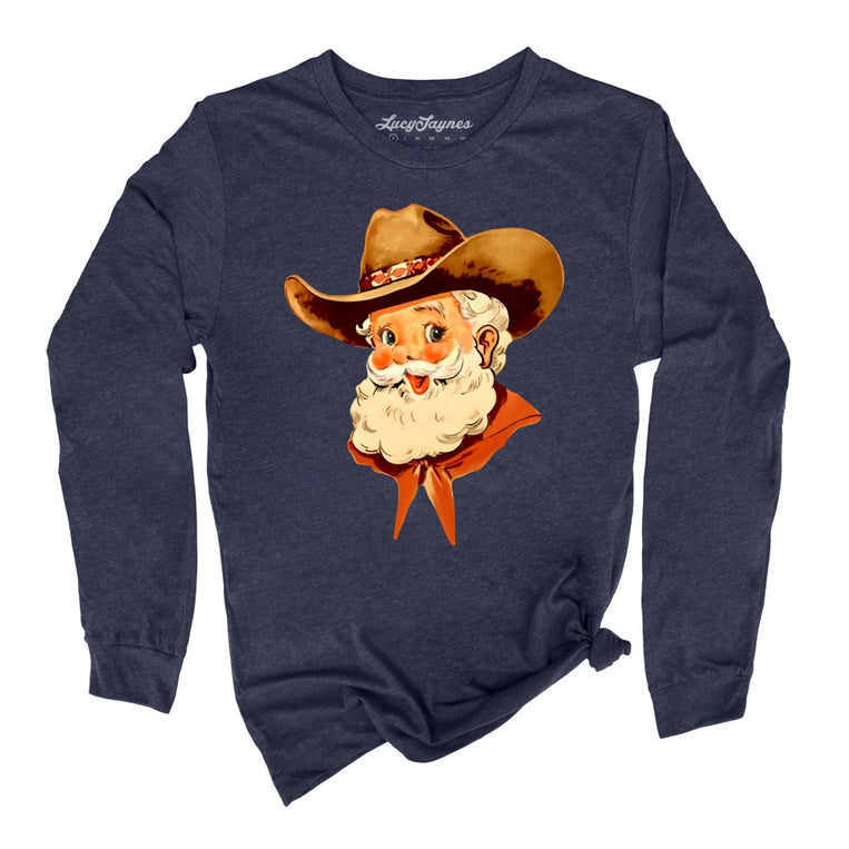 Cowboy Santa Graphic Long Sleeve Tee - Heather Navy