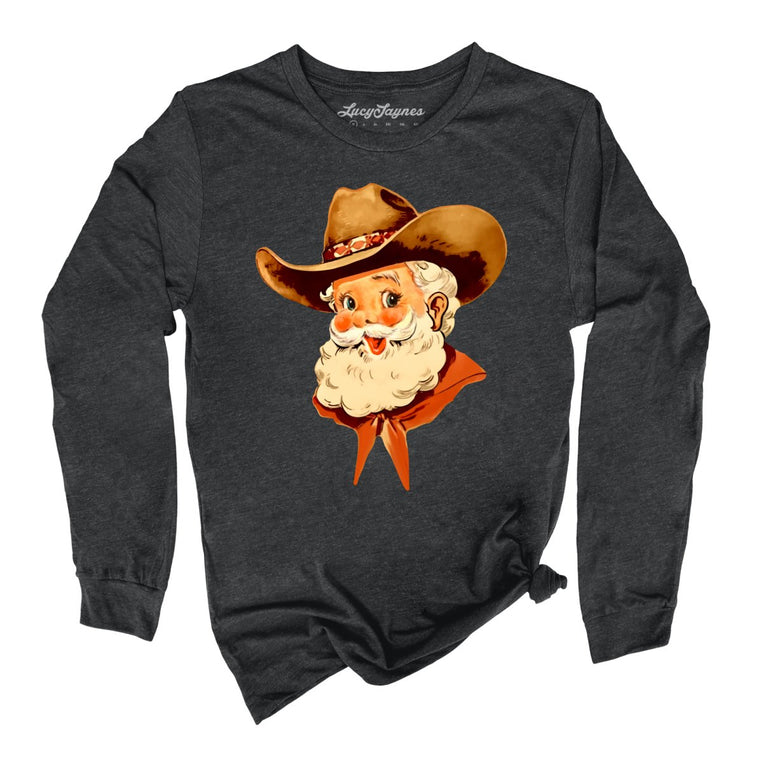 Cowboy Santa Graphic Long Sleeve Tee - Dark Grey Heather