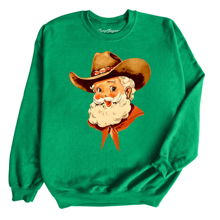 Cowboy Santa Graphic Sweatshirt - Irish Green