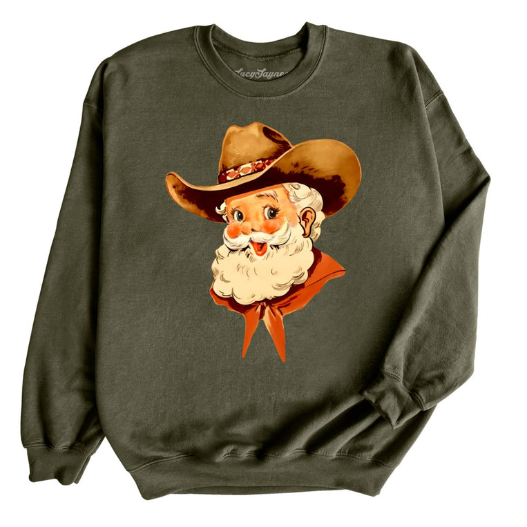 Cowboy Santa Graphic Sweatshirt - Military Green