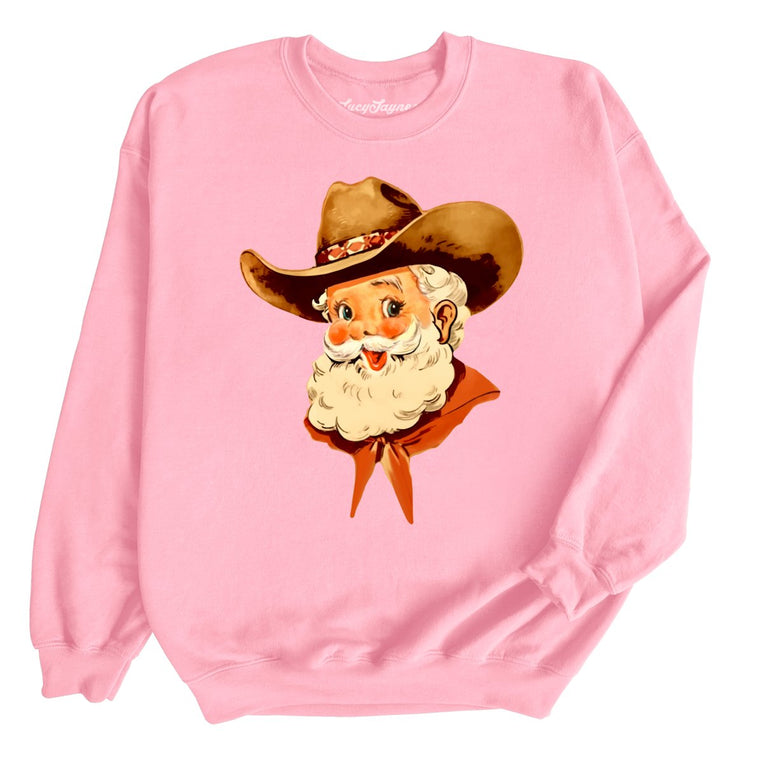 Cowboy Santa Graphic Sweatshirt - Light Pink