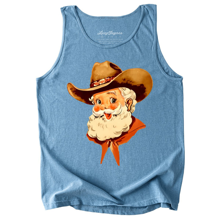 Cowboy Santa Comfort Colors Graphic Tank Top - Ice Blue