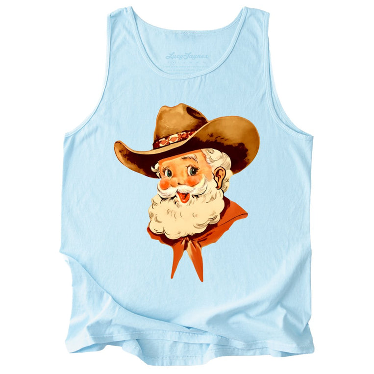 Cowboy Santa Comfort Colors Graphic Tank Top - Chambray