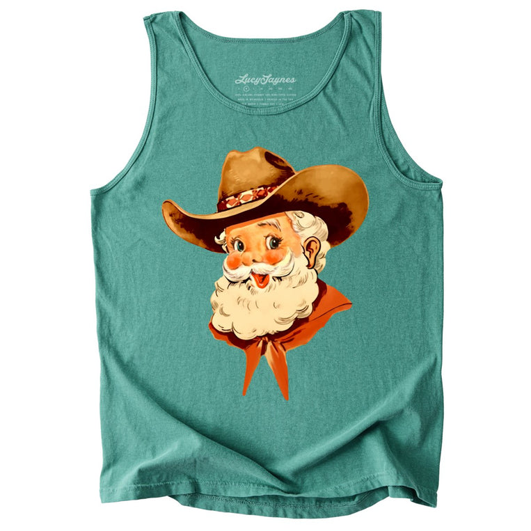 Cowboy Santa Comfort Colors Graphic Tank Top - Light Green