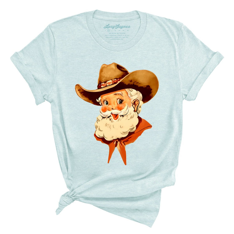 Cowboy Santa Graphic Tee - Heather Ice Blue