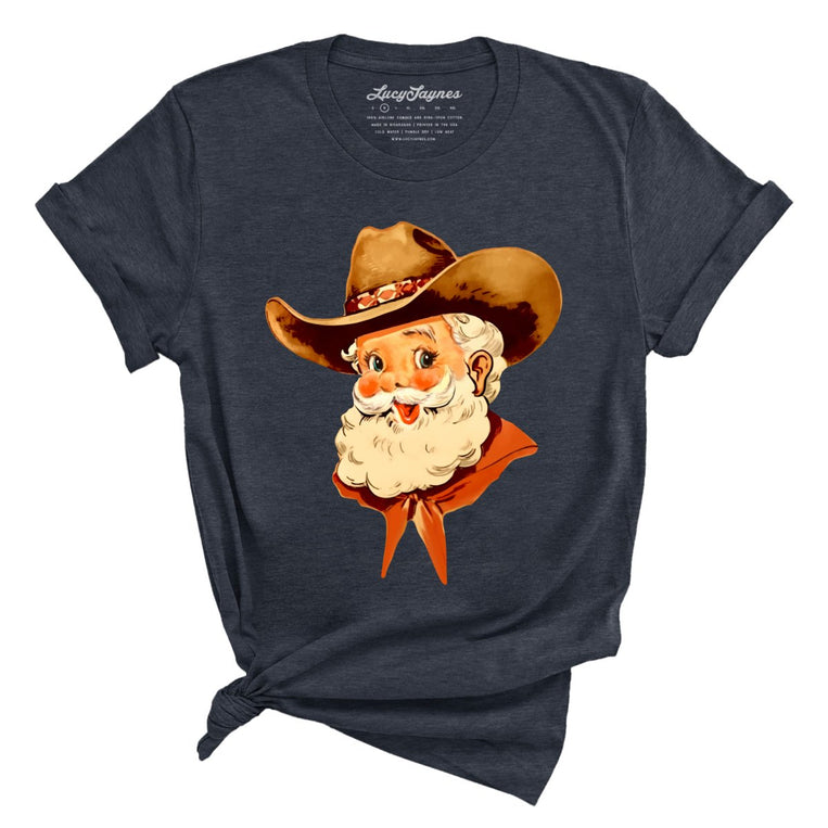 Cowboy Santa Graphic Tee - Heather Midnight Navy