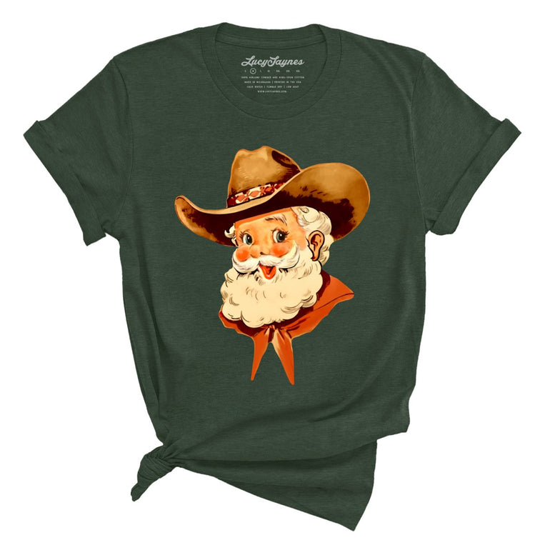 Cowboy Santa Graphic Tee - Heather Forest
