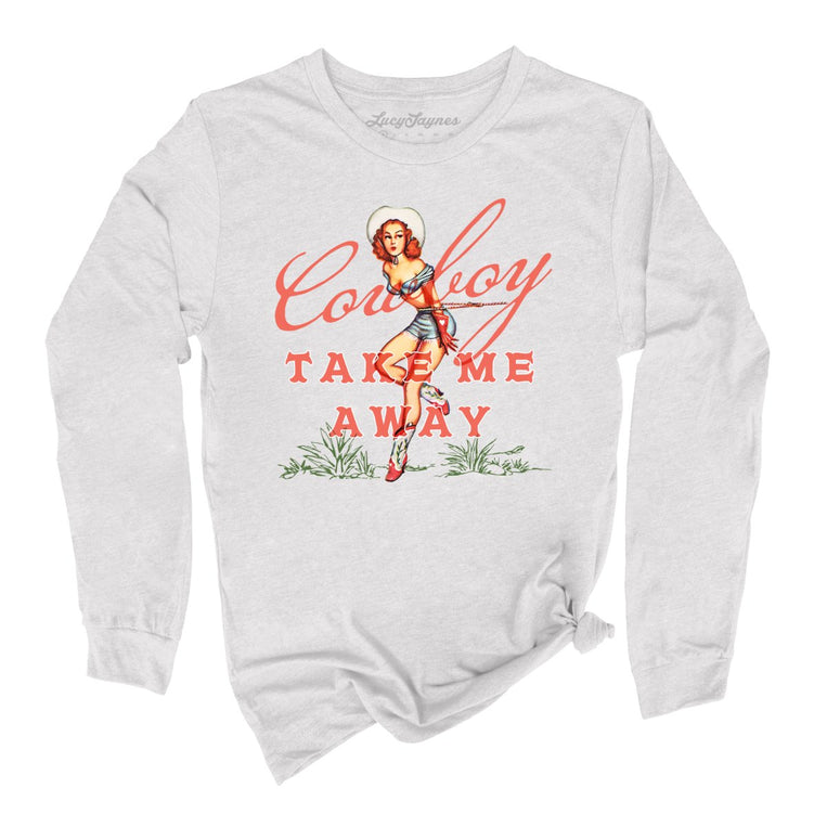 Cowboy Take Me Away Graphic Long Sleeve Tee - Ash
