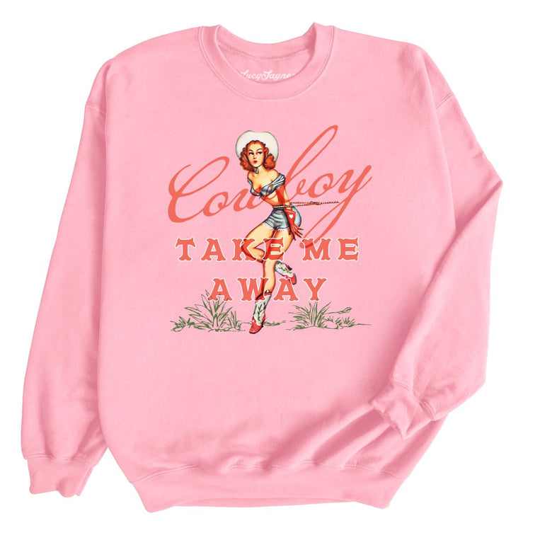 Cowboy Take Me Away Graphic Sweatshirt - Light Pink