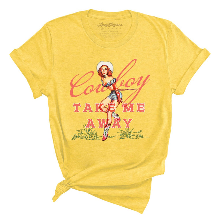 Cowboy Take Me Away Graphic Tee - Heather Yellow