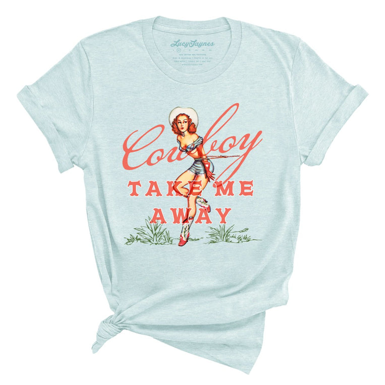 Cowboy Take Me Away Graphic Tee - Heather Ice Blue