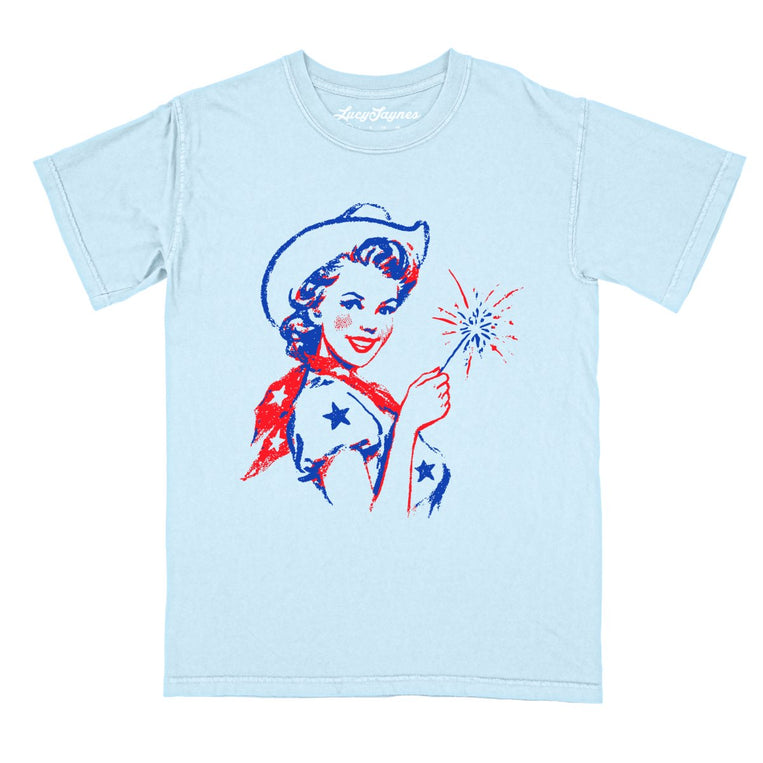 Cowgirl Sparkler Comfort Colors Graphic Tee - Chambray
