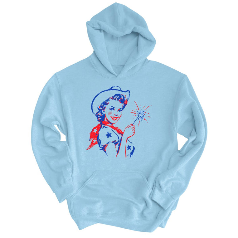 Cowgirl Sparkler Graphic Hoodie - Light Blue