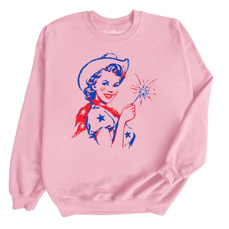 Cowgirl Sparkler Graphic Sweatshirt - Light Pink
