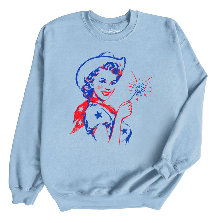 Cowgirl Sparkler Graphic Sweatshirt - Light Blue