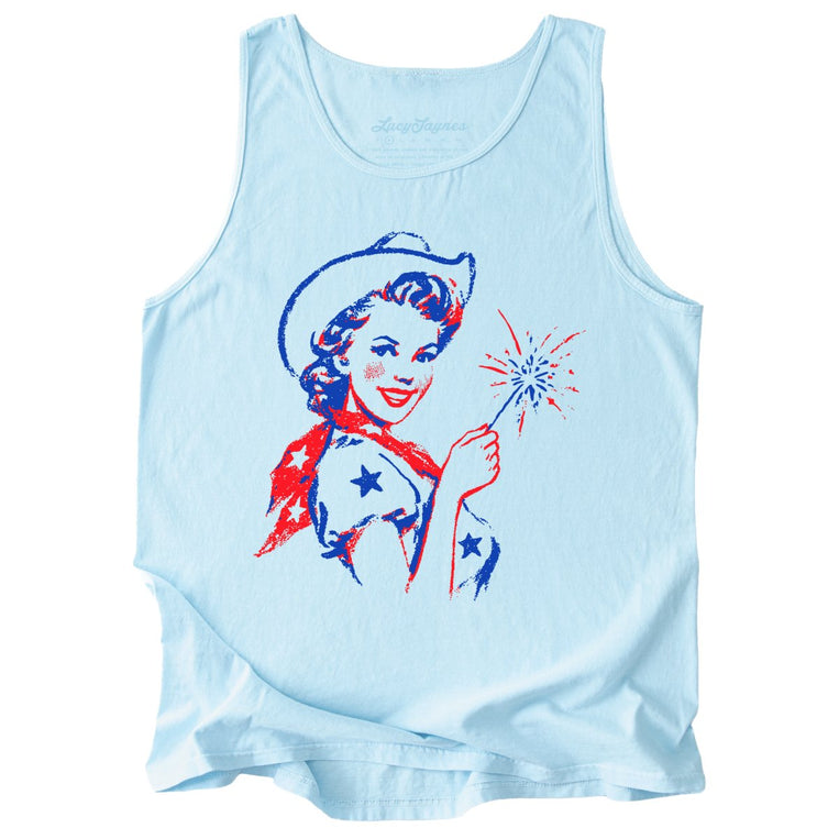 Cowgirl Sparkler Comfort Colors Graphic Tank Top - Chambray