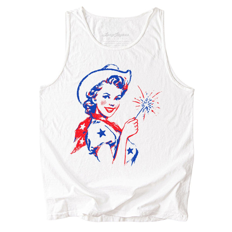 Cowgirl Sparkler Comfort Colors Graphic Tank Top - White