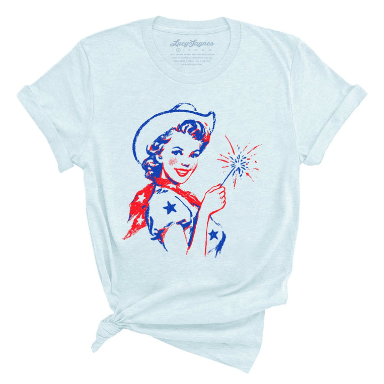 Cowgirl Sparkler Graphic Tee - Heather Ice Blue