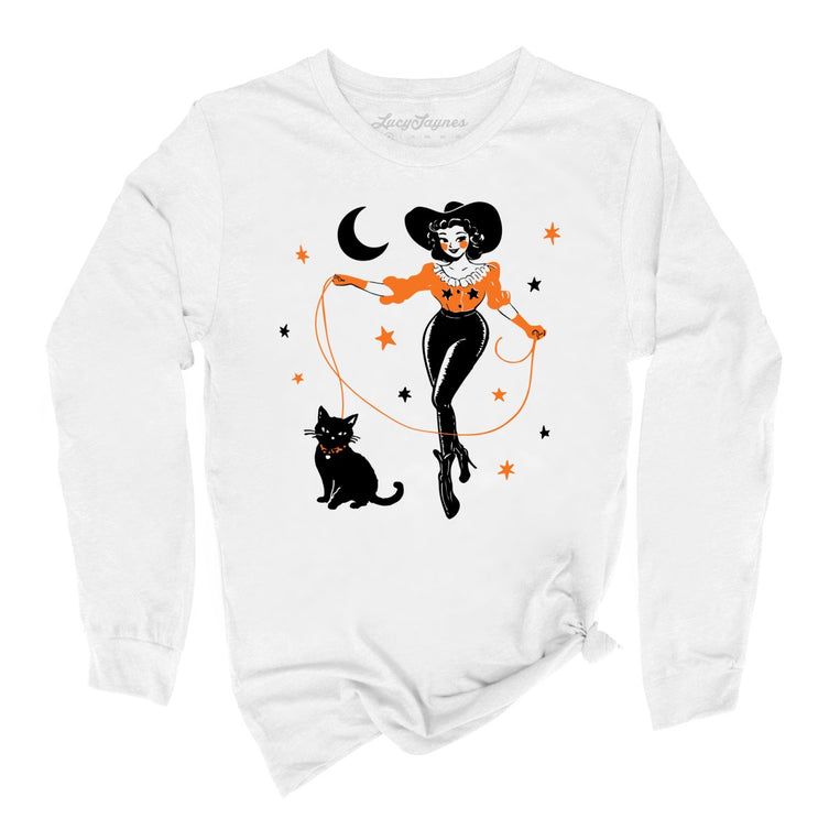 Cowgirl Witch Graphic Long Sleeve Tee - White