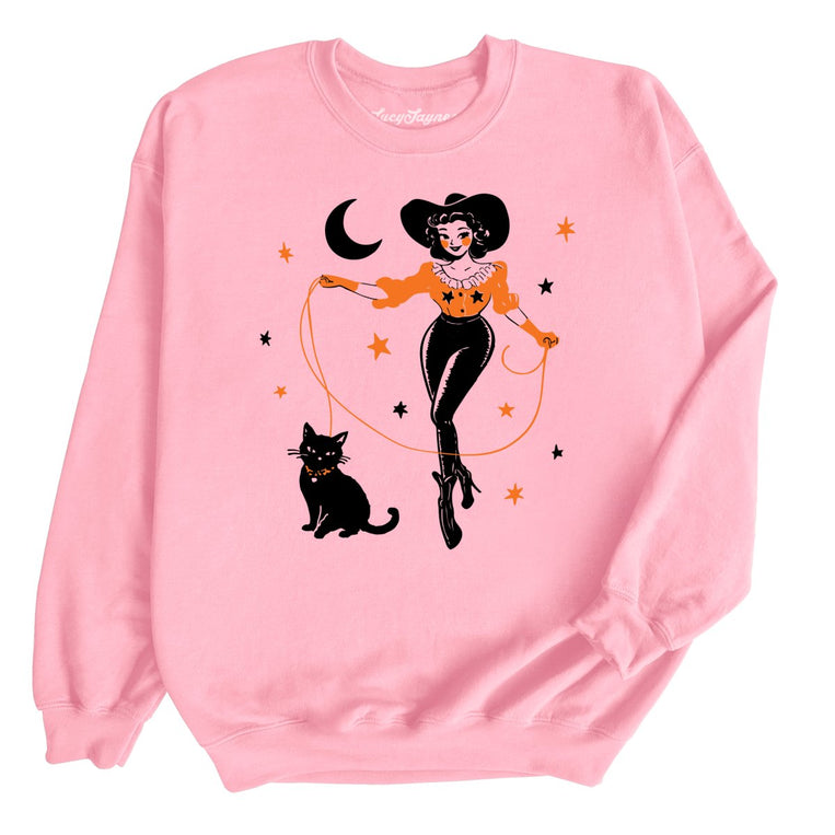 Cowgirl Witch Graphic Sweatshirt - Light Pink