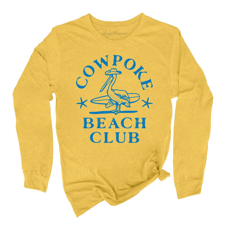 Cowpoke Beach Club Graphic Long Sleeve Tee - Heather Yellow Gold