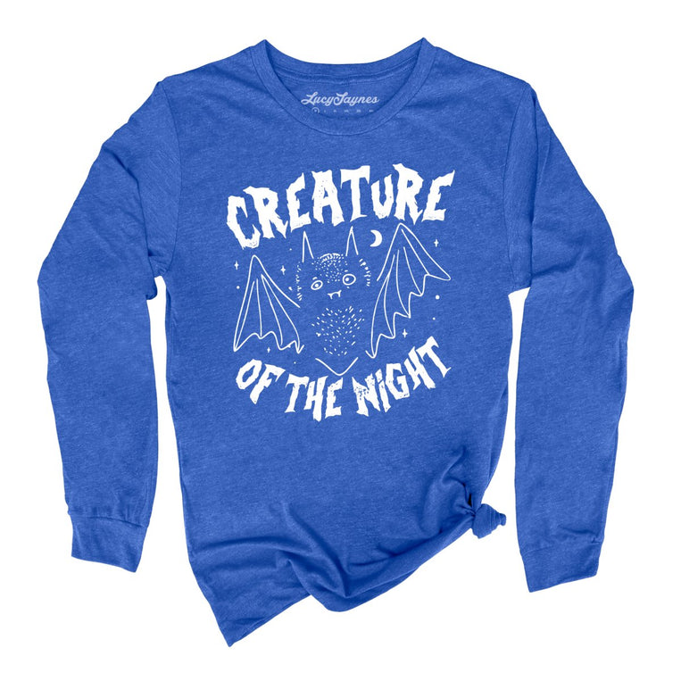 Creature of The Night Graphic Long Sleeve Tee - Heather True Royal