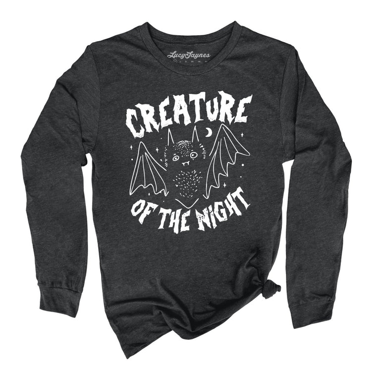 Creature of The Night Graphic Long Sleeve Tee - Dark Grey Heather