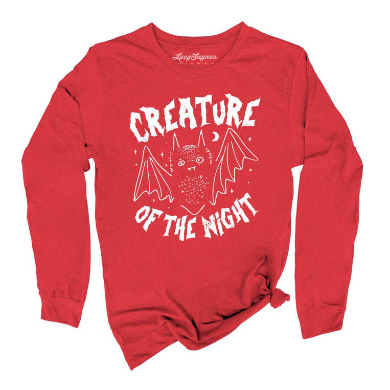 Creature of The Night Graphic Long Sleeve Tee - Red