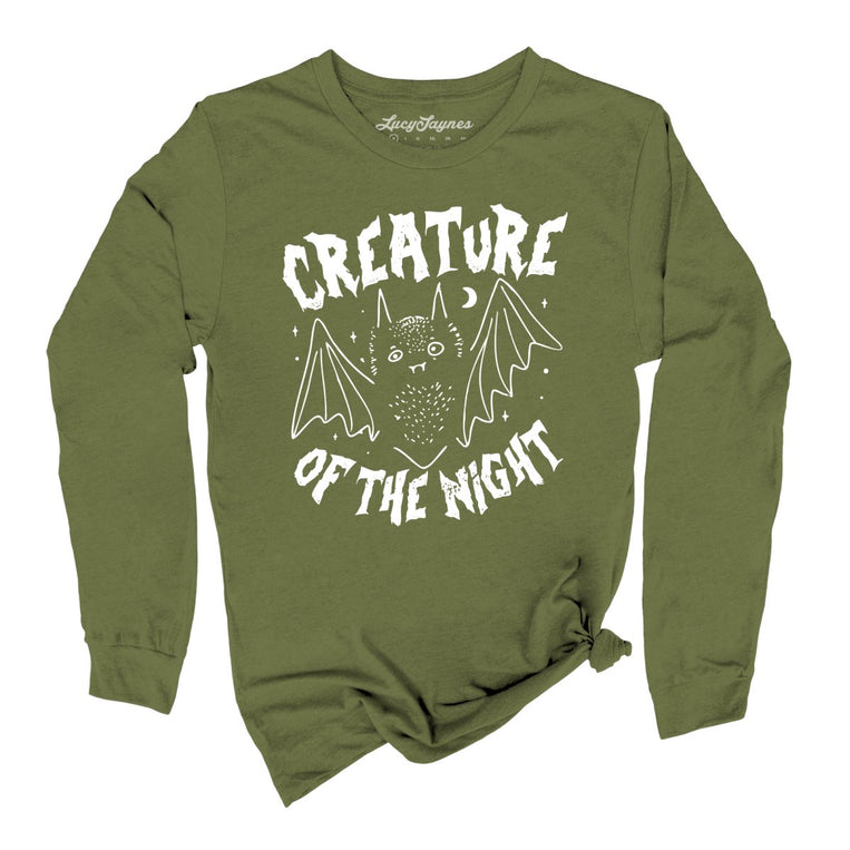 Creature of The Night Graphic Long Sleeve Tee - Olive