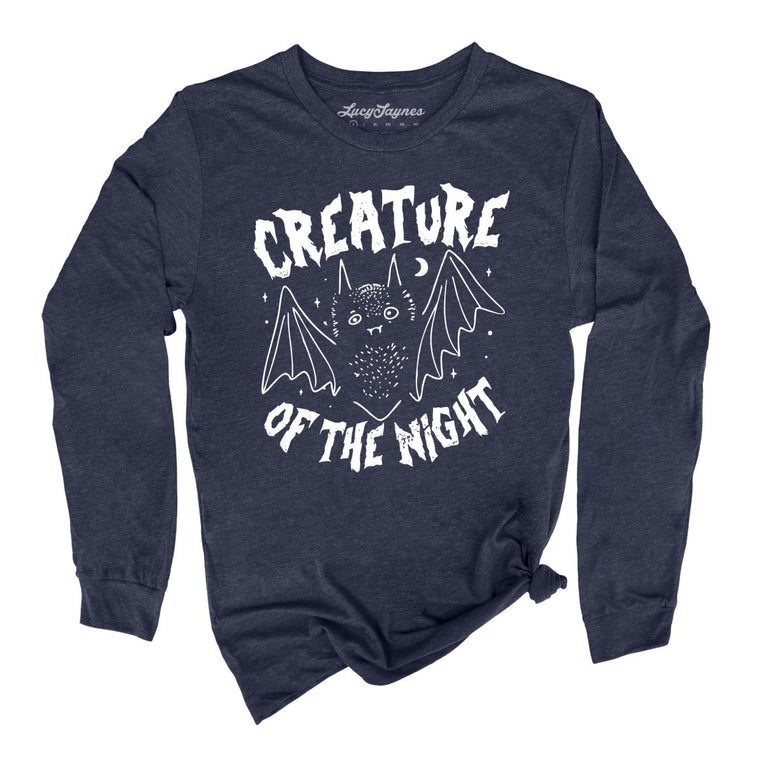 Creature of The Night Graphic Long Sleeve Tee - Heather Navy