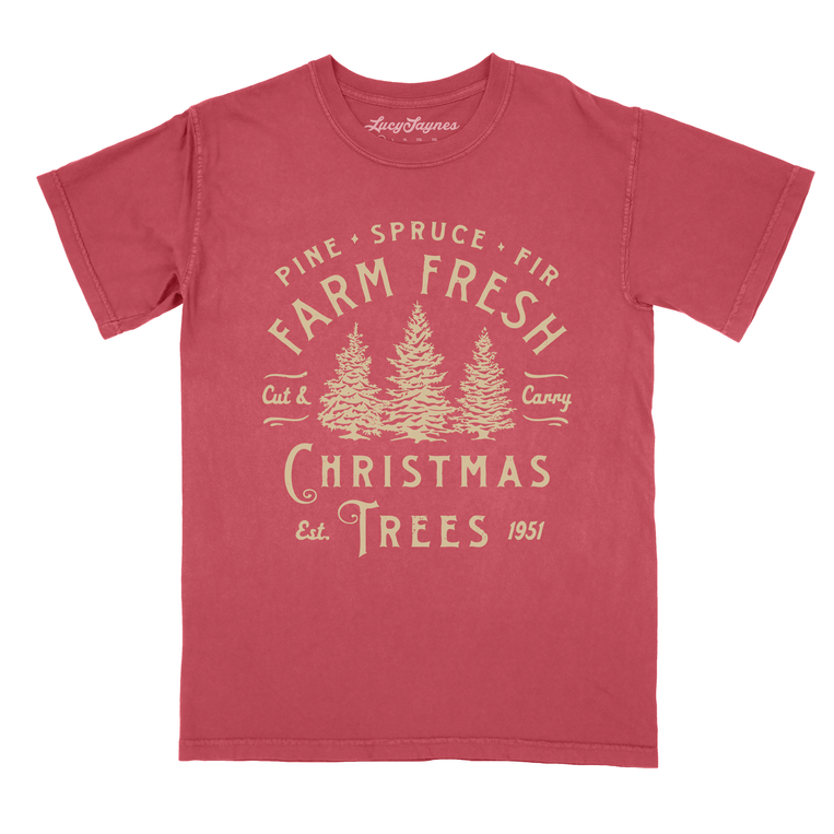Farm Fresh Christmas Trees Comfort Colors Graphic Tee - Crimson