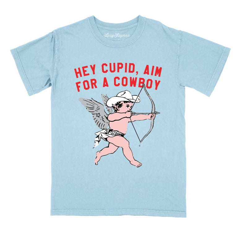 Cupid Aim For A Cowboy Comfort Colors Graphic Tee - Chambray