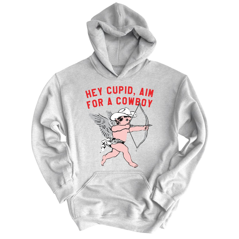 Cupid Aim For A Cowboy Graphic Hoodie - Grey Heather