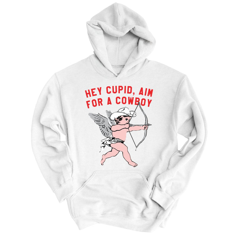 Cupid Aim For A Cowboy Graphic Hoodie - White