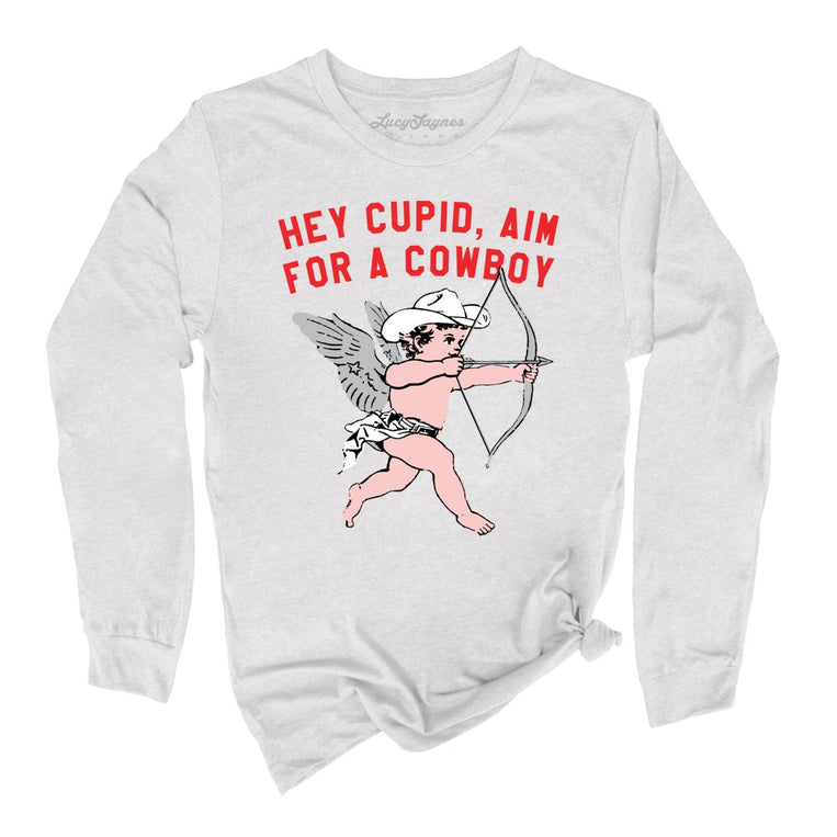 Cupid Aim For A Cowboy Graphic Long Sleeve Tee - Ash