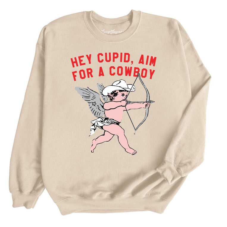 Cupid Aim For A Cowboy Graphic Sweatshirt - Sand