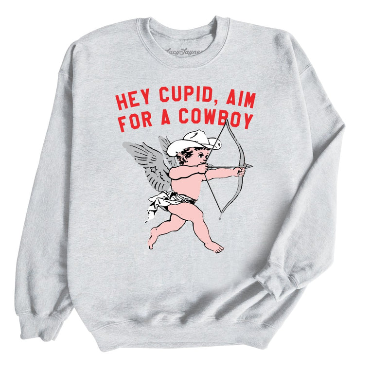 Cupid Aim For A Cowboy Graphic Sweatshirt - Ash