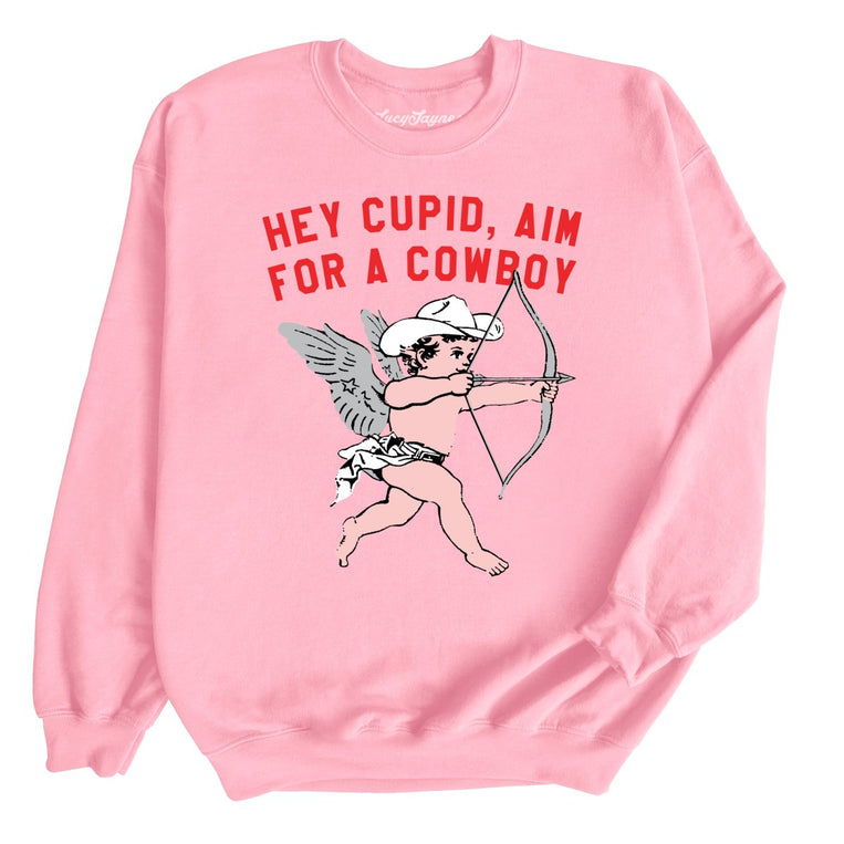 Cupid Aim For A Cowboy Graphic Sweatshirt - Light Pink