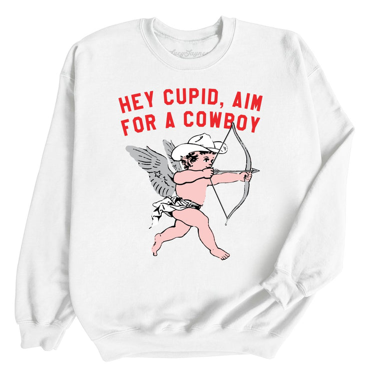 Cupid Aim For A Cowboy Graphic Sweatshirt - White