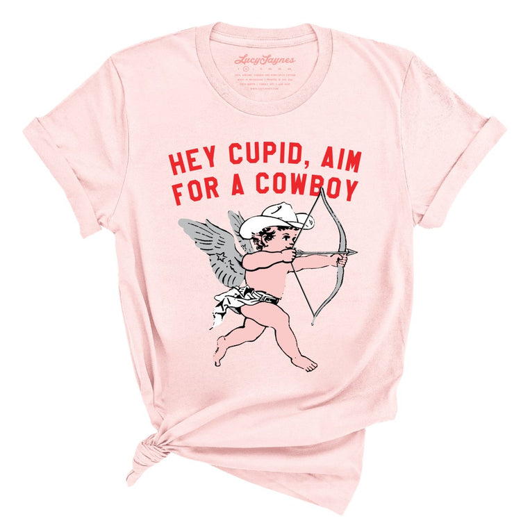 Cupid Aim For A Cowboy Graphic Tee - Soft Pink
