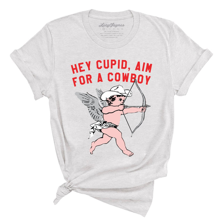 Cupid Aim For A Cowboy Graphic Tee - Ash