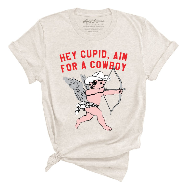 Cupid Aim For A Cowboy Graphic Tee - Heather Dust