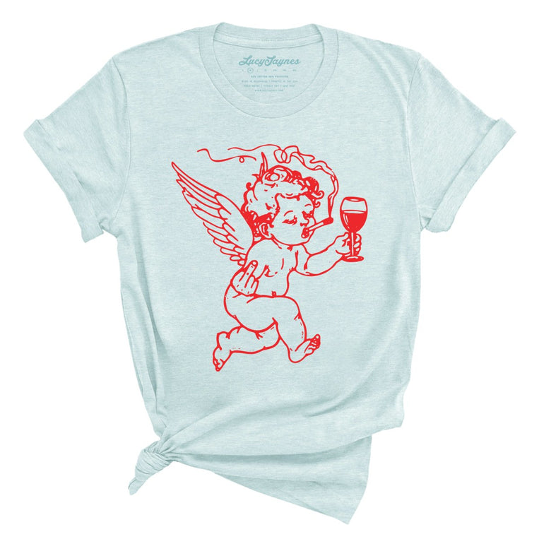 Cupid Don't Care Graphic Tee - Heather Ice Blue